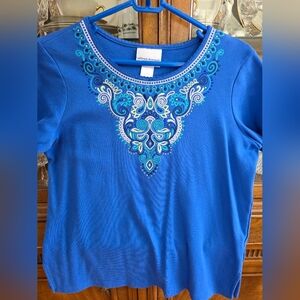 Alfred Dunner Royal Blue Embroidered Short Sleeve Top